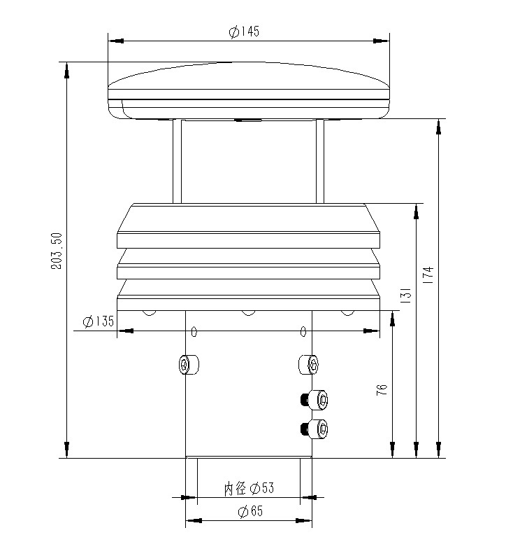 金屬款超聲波風(fēng)速風(fēng)向傳感器產(chǎn)品尺寸圖